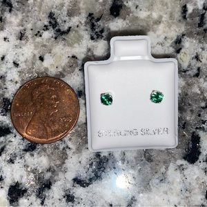 Emerald Green CZ 3mm 925 Sterling Silver Stud Earrings